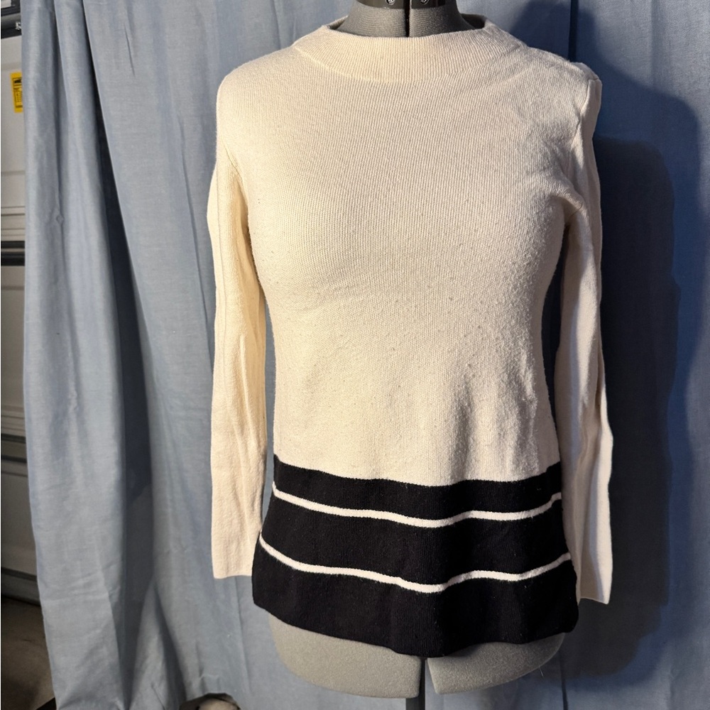 LOFT Cream and Black Striped Women's Sweater